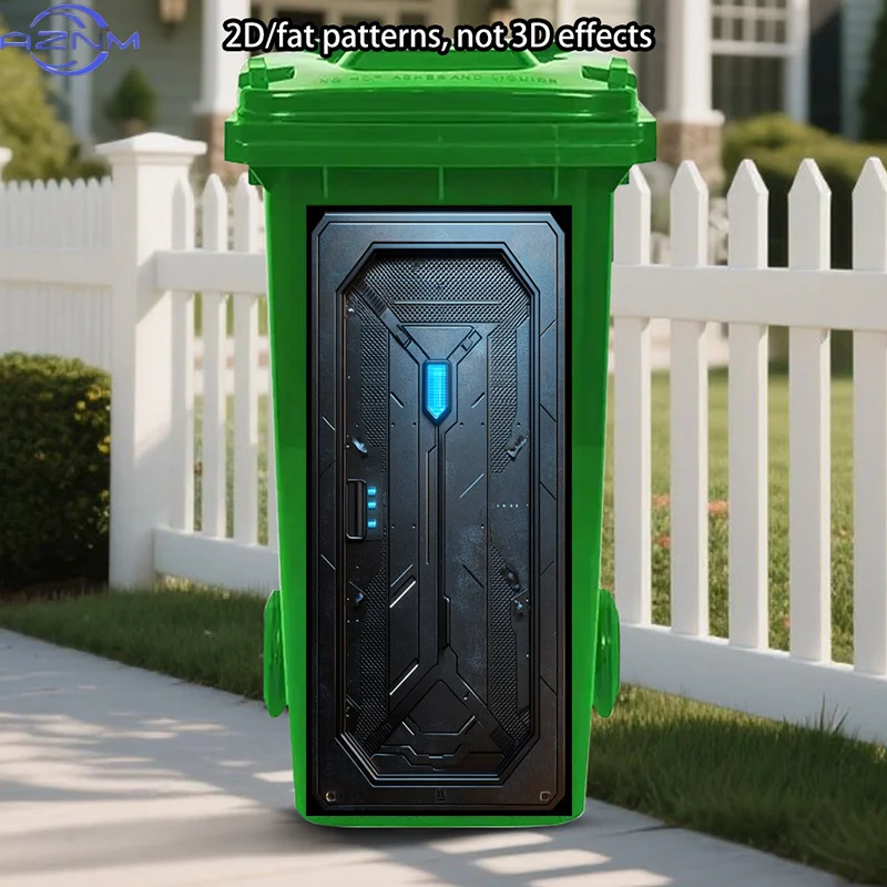 Steampunk Style Trash Can Stickers Art, Futuristic Design Peel and Stick Stickers, Industrial Zombie Trash Can Stickers, Comba