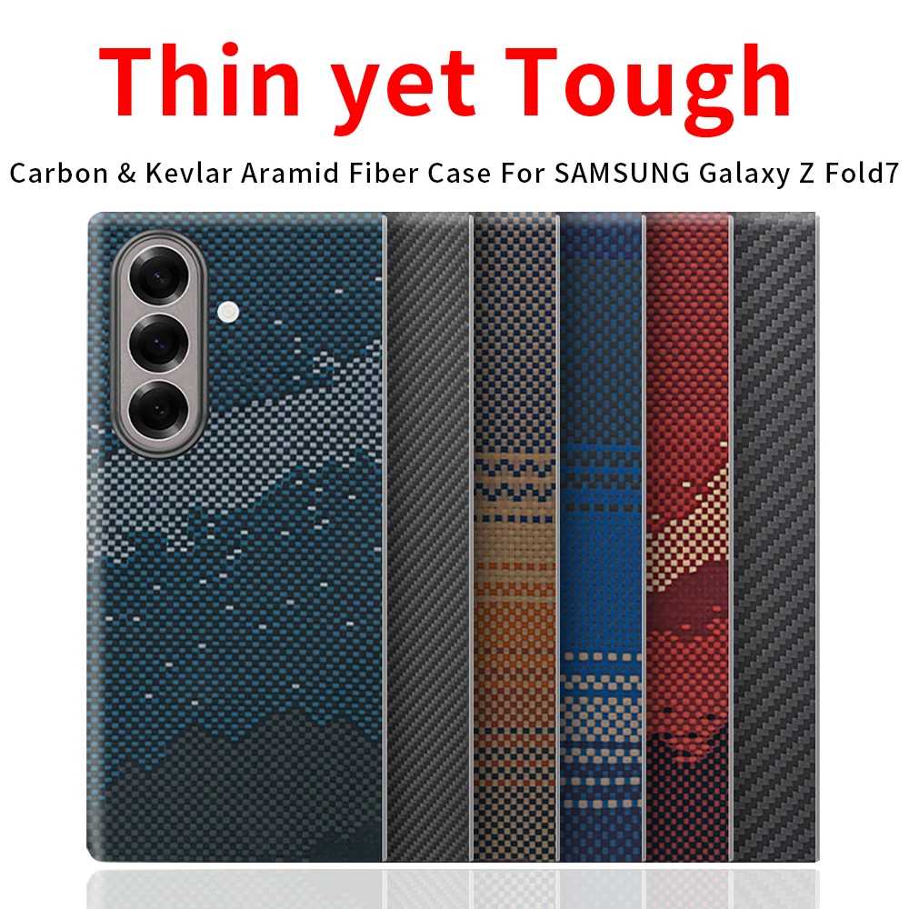 

Чехол для Samsung Galaxy Z Fold 7 из настоящего тонкого углеродного волокна 600D, из арамидного волокна, тонкий, жесткий, магнитный, черный, легкий