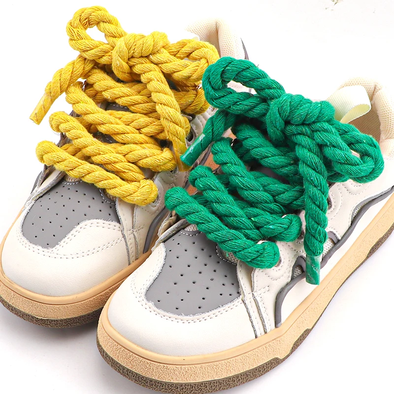 Round Shoelaces for Sneakers Quality Colorful 1CM Thicker Cotton Linen Weaving Bold Shoelace Running Sneakers Boots Shoe Laces