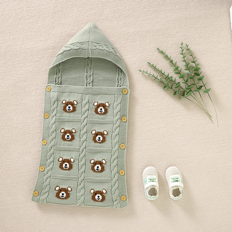 

Baby Sleeping Bag Knitted Cute Cartoon Bear Infant Toddler Stroller Swaddling 75*35CM Newborn Girl Boy Sleep Sack Fashion Hooded