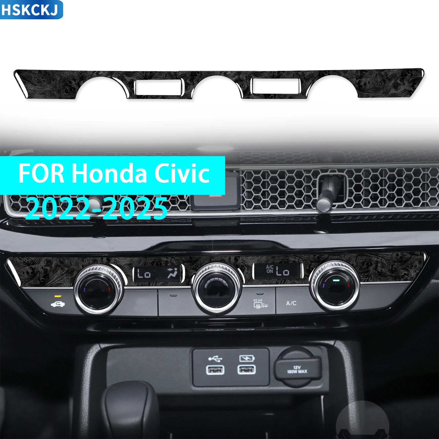 Cadre de panneau de commande de climatisation centrale pour l'intérieur de la voiture, accessoires autocollants imitation bois POUR Honda Civic 22-25