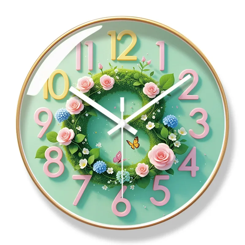 2025 New 10/12/14-inch Cute Pink Arabic Numeral Wall Clock Creative Living Room Home Decoration Fashionable Silent Quartz Clocks