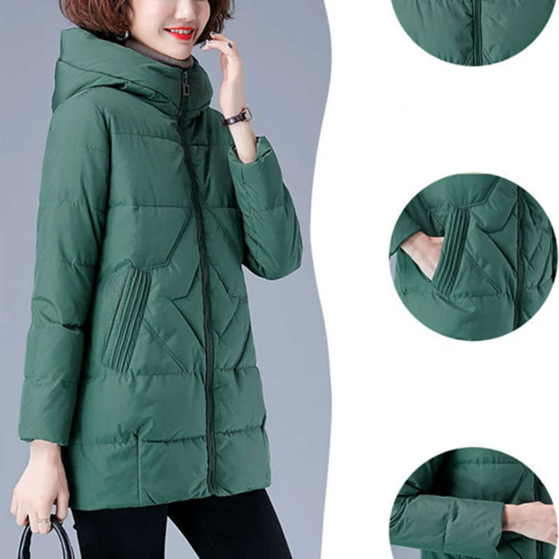 Women Overcoat Casual Parkas Loose Outwear Top Red Jackets Mid-length Winter Cotton Padded Hooded Thick Coat Warm Oversized 4XL