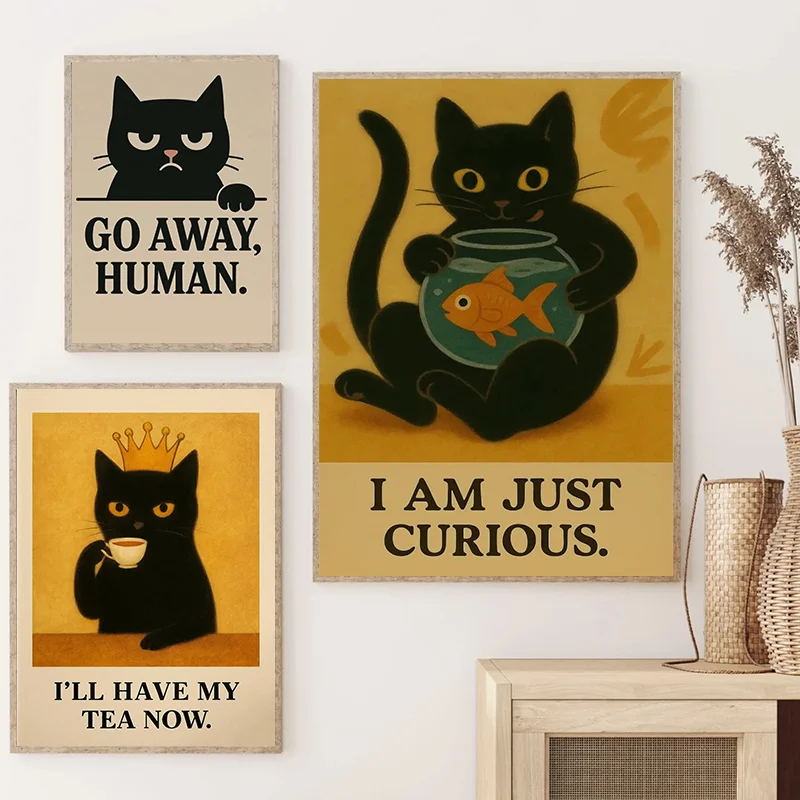 Funny Bathroom Cat Poster Black Kitten Print Gift for Her Coffee Kitty Wall Art Trendy Artwork Espresso Bar and Home Room Decor