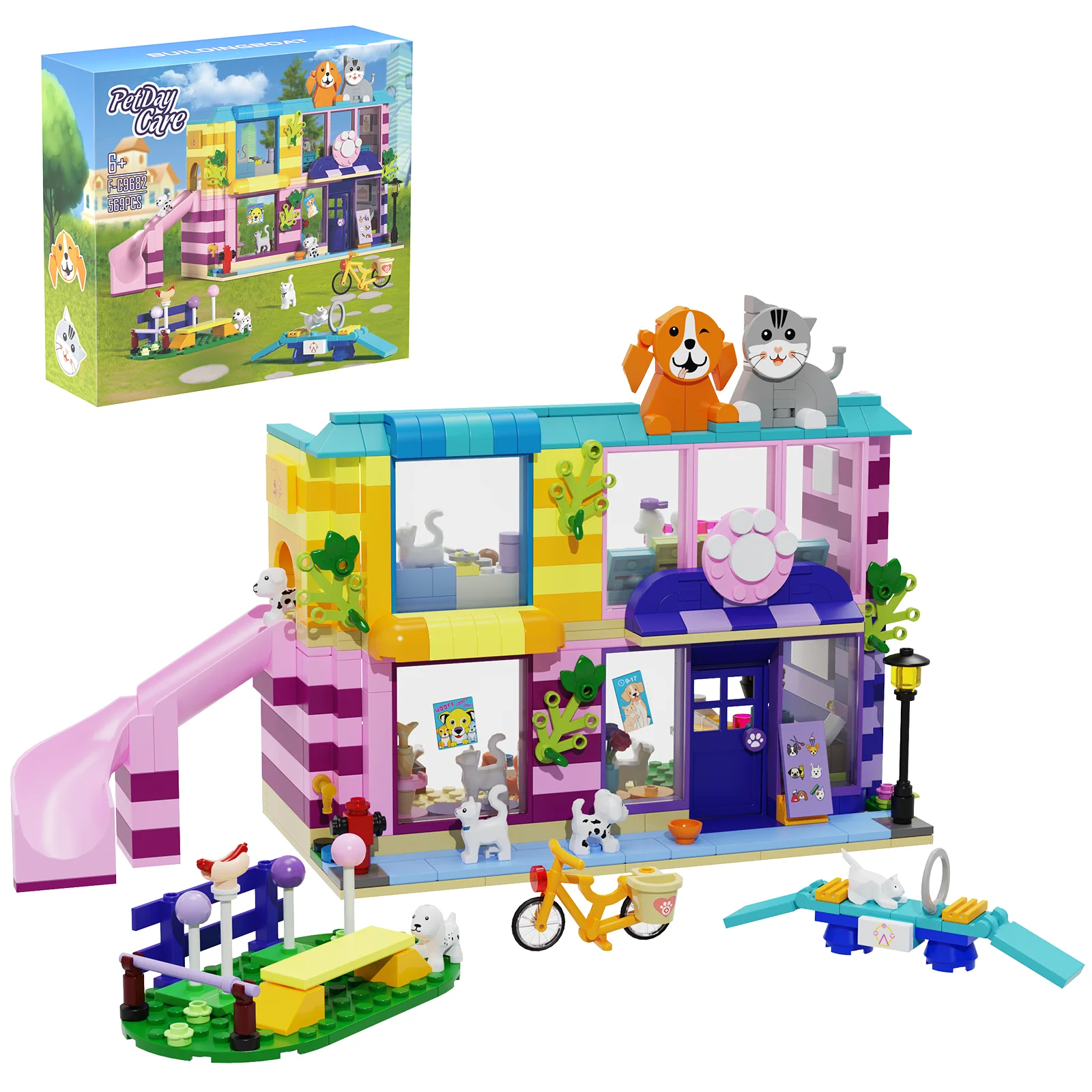 Pet Day Care House Building Blocks Playing Animals Paradise Room Model Bricks Kits Birthday Gifts for Kids