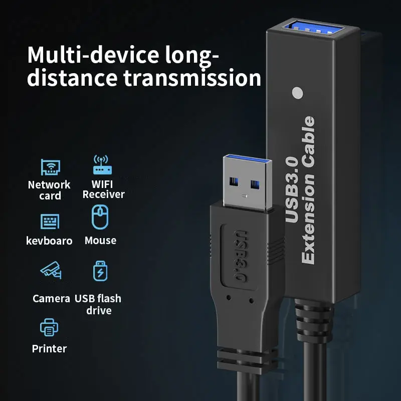 USB3.0 Active Extension Cable USB Female Connection Stable  Data Transfer Independent Power Supply Signal Amplifier Chip Cable