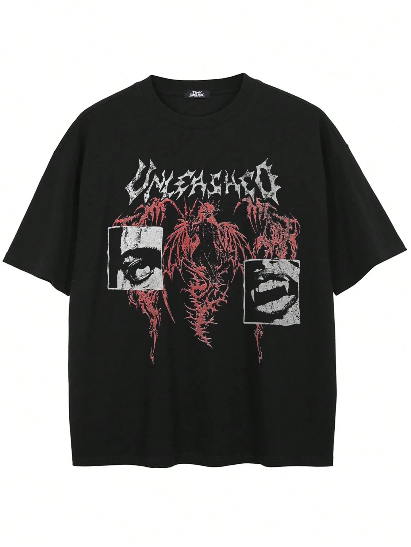 Vintage Hellfire Vampire Fangs Cross Print T-Shirt Grunge Goth Unisex Punk Streetwear Cotton Top