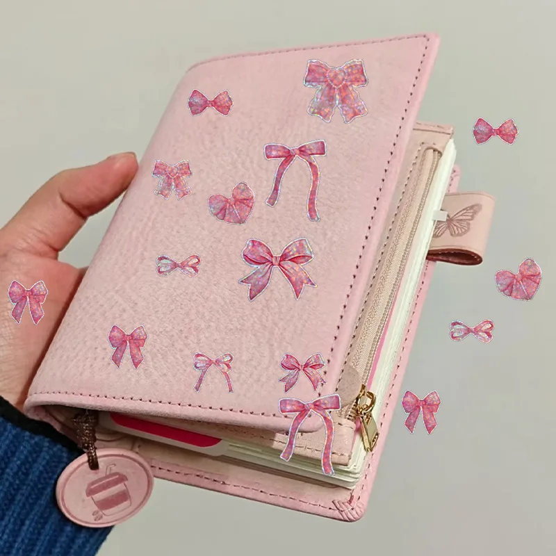 Notebook Scrapbooking Decorative Bow Sticker 500pcs/Roll Pink Bow Stickers Laser Pink Bowknot Envelope Sealing Sticker