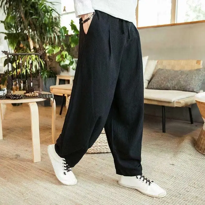 Loose Wide-leg Men's Pants Chinese Style Linen Pendant Straight-leg Pants Ancient Style Bloomers Trendy