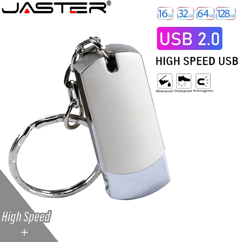

JASTER Металлический USB 2.0 USB-флешка 128 ГБ 64 ГБ Поворотный флэш-накопитель 32 ГБ 16 ГБ 8 ГБ Флешка USB-накопитель с брелоком 4 ГБ