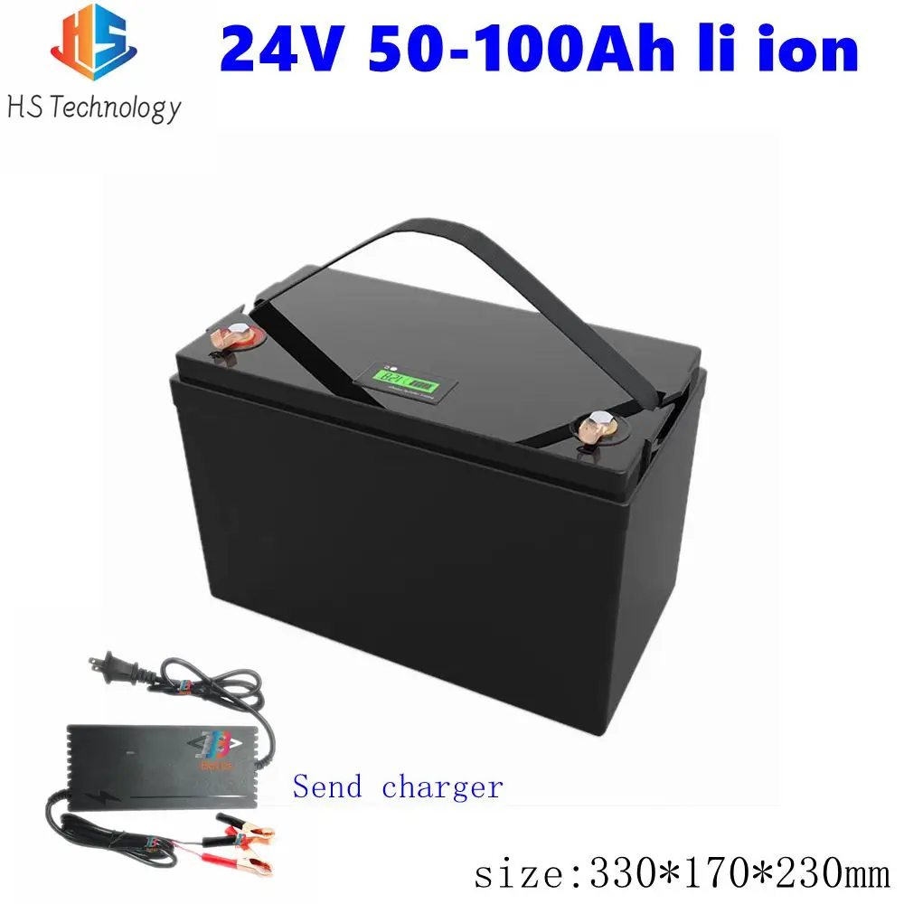 

HS 24V 100AH 50Ah 60Ah 80Ah 120Ah Lithium ion Battery li ion with BMS 7S for Golf Cart Forklift fork carava Camper +10A Charger