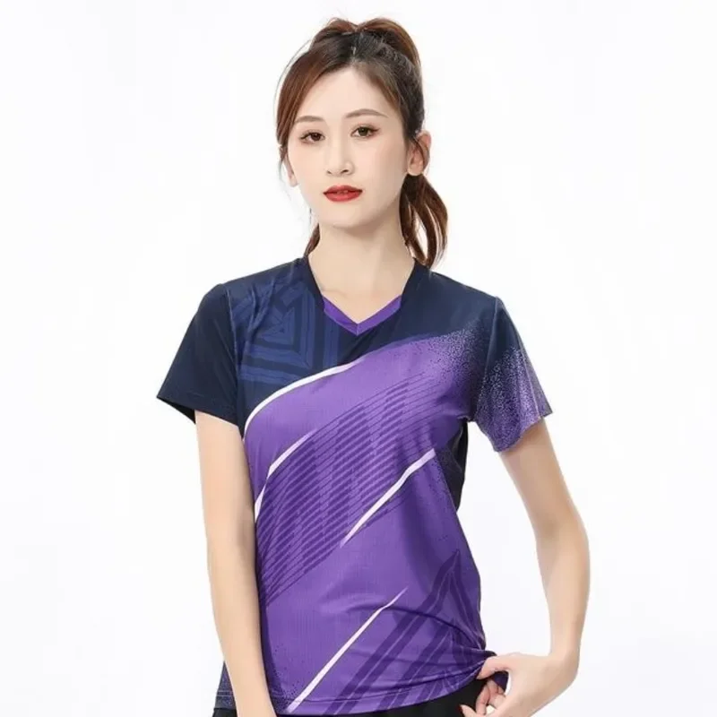 Quick drying T-shirt for women's summer outdoor stretch breathable sweat absorbing badminton jacket for running, fitness, slimmi