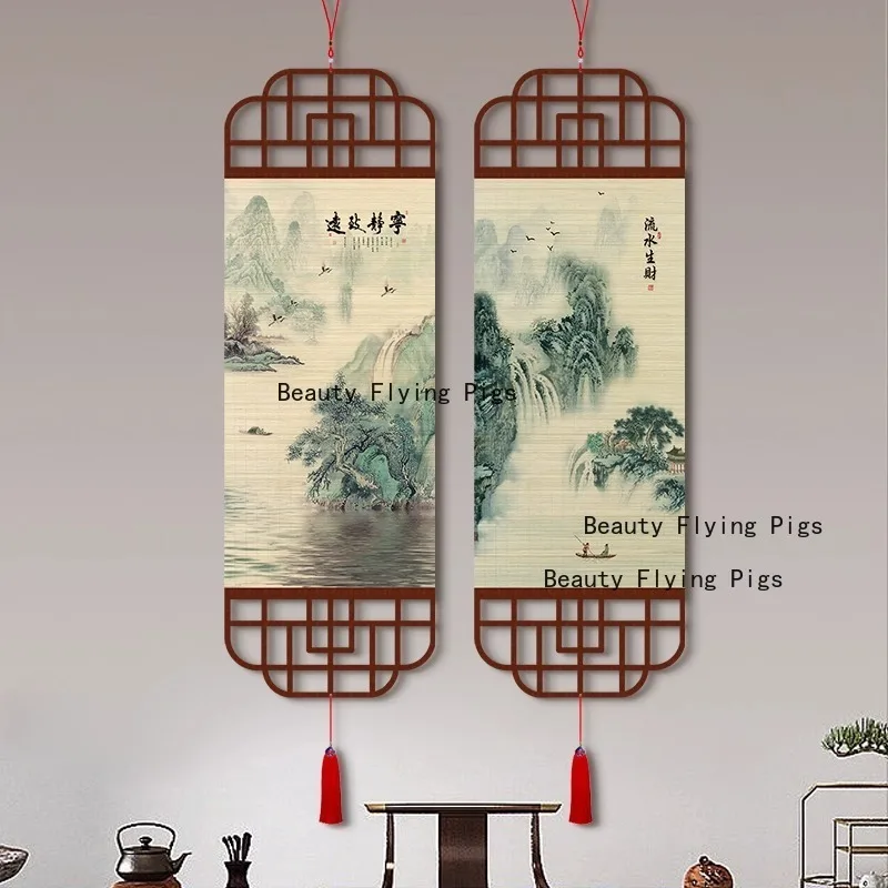 1pc Chinese Landscape Bamboo Curtain Painting Bamboo Woven Hanging Painting Home Decoration Housewarming Gift Wall Decoration