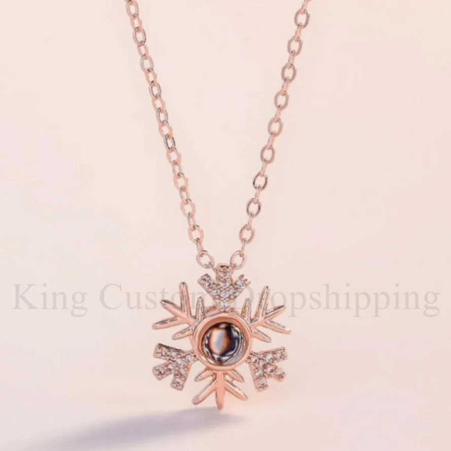 

Personalized Snowflake Necklace Customized Photo Projection Pendant Simple and Romantic Gifts for Lovers and Friends