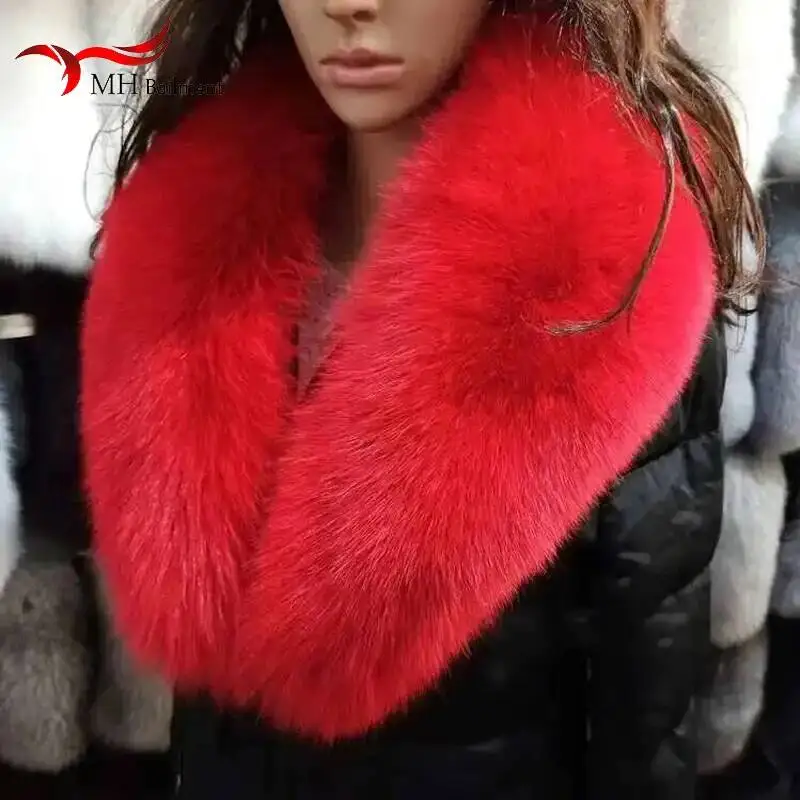 Winter Real Fox Fur Collar 100% Genuine Natural Pink Scarf Scarves Women Large Size Wraps Neck Warmer Luxury Furry Shawl Female