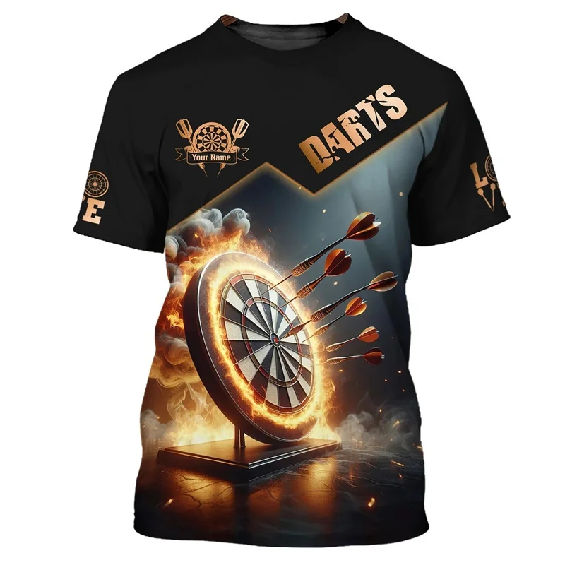 Cool Dart Plate Pattern T-Shirts Customized Short Sleeve O-Neck Street Loose Tees 3D Printed Flame Darts T Shirt  Men Women