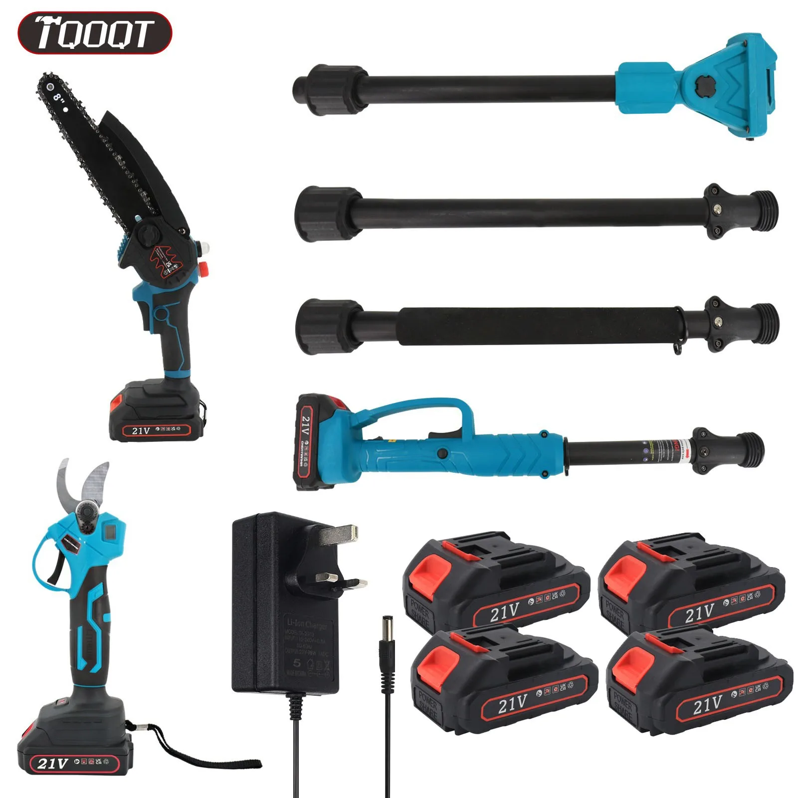 3 IN 1 Telescopic Pole Chainsaw Cordless Long Reach Cutter Pruner Saw, Mini Chainsaw Cordless with 4 Batteries & Charger