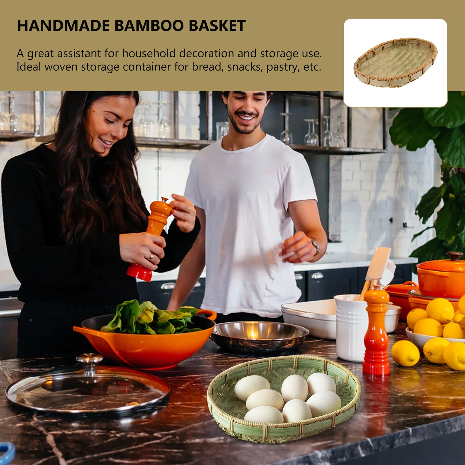 

1Pcs Multi-Purpose Bamboo Woven Basket Handwoven Snack Bread Pastry Storage Lightweight Household Bamboo-Woven Basket