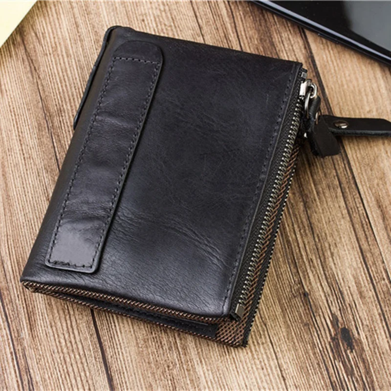 Genuine Leather RFID Men's Wallet Vintage Short Money Wallet Fashion Cowhide Coin Purse Business Man Card Holder