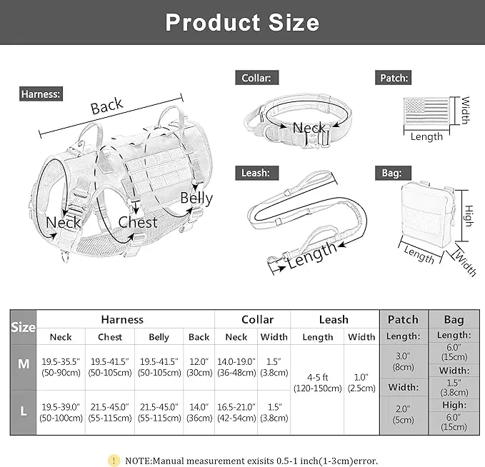 Arnés táctico militar para perro, conjunto de Collar y Correa, chaleco de entrenamiento para perros grandes y duraderos, MOLLE con bandera de bolsas