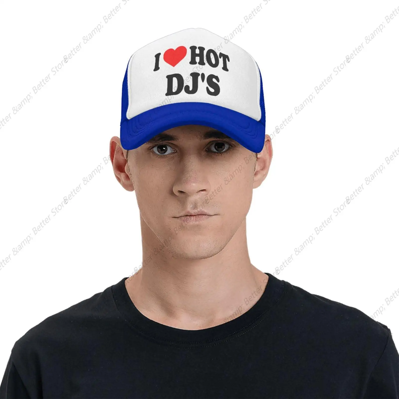 I-Love-Hot Dj'S I-Heart-Hot Dj'S Trucker Hat for Men Women Humor Funny Hats Mesh Funny Baseball Cap Blue Trucker Hat