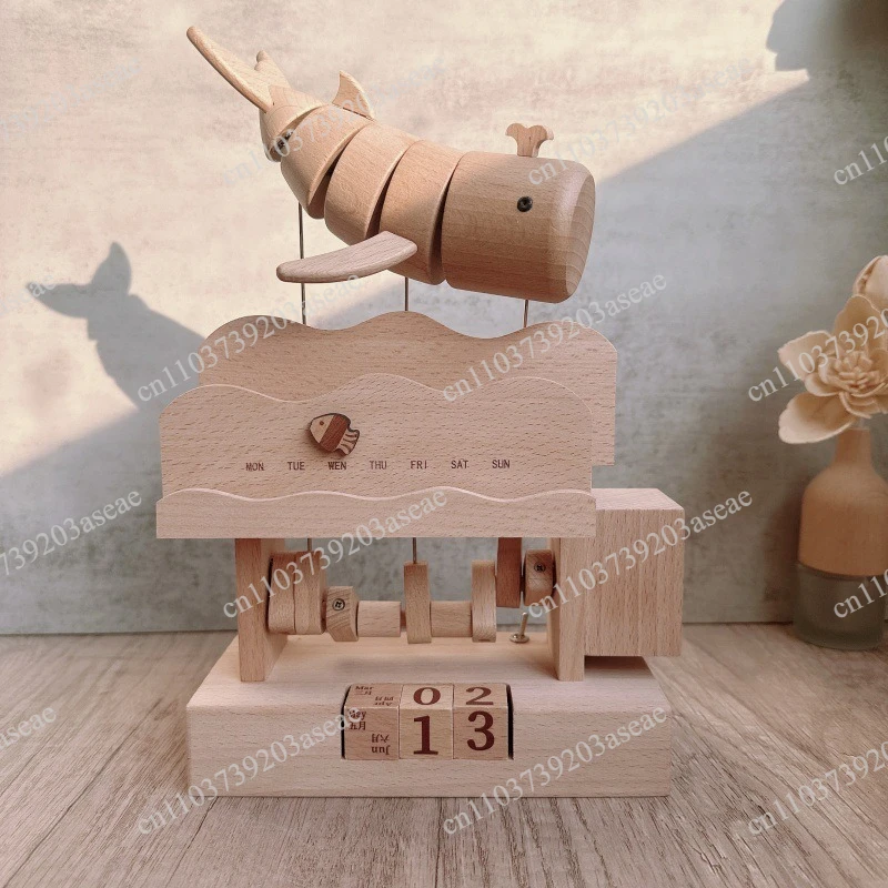Moving Whale Calendar Music Box Ornament Wooden Machinery Handicrafts Creative Music Box Holiday Gifts