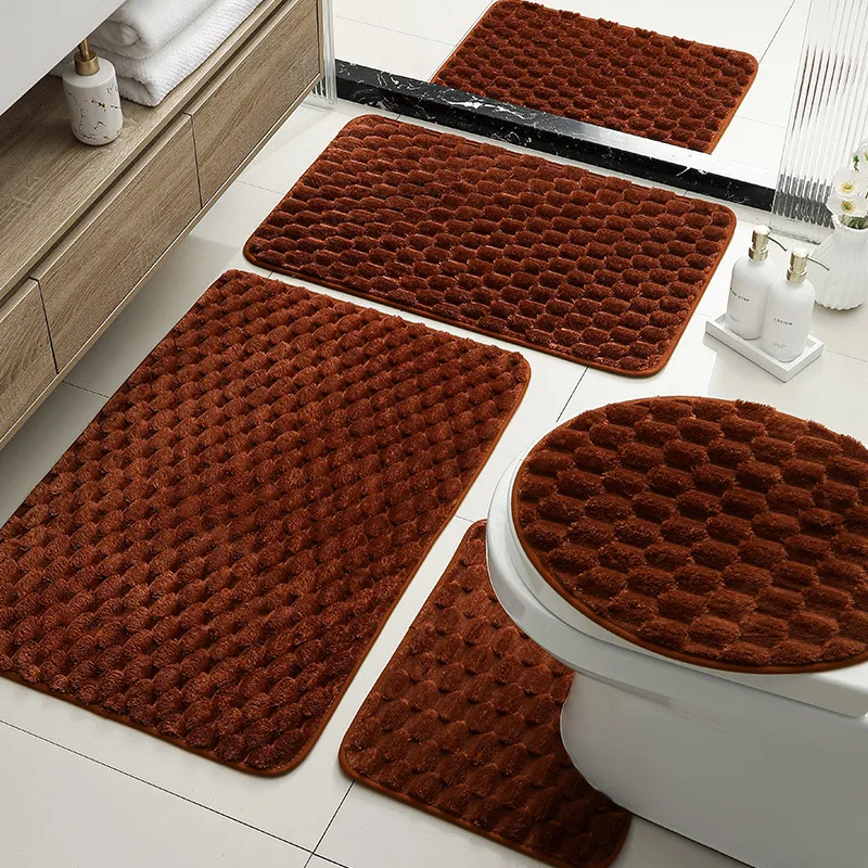 

5-piece bathroom carpet set includes toilet lid, non-slip bottom is soft, comfortable and absorbent. Suitable for sink front bat