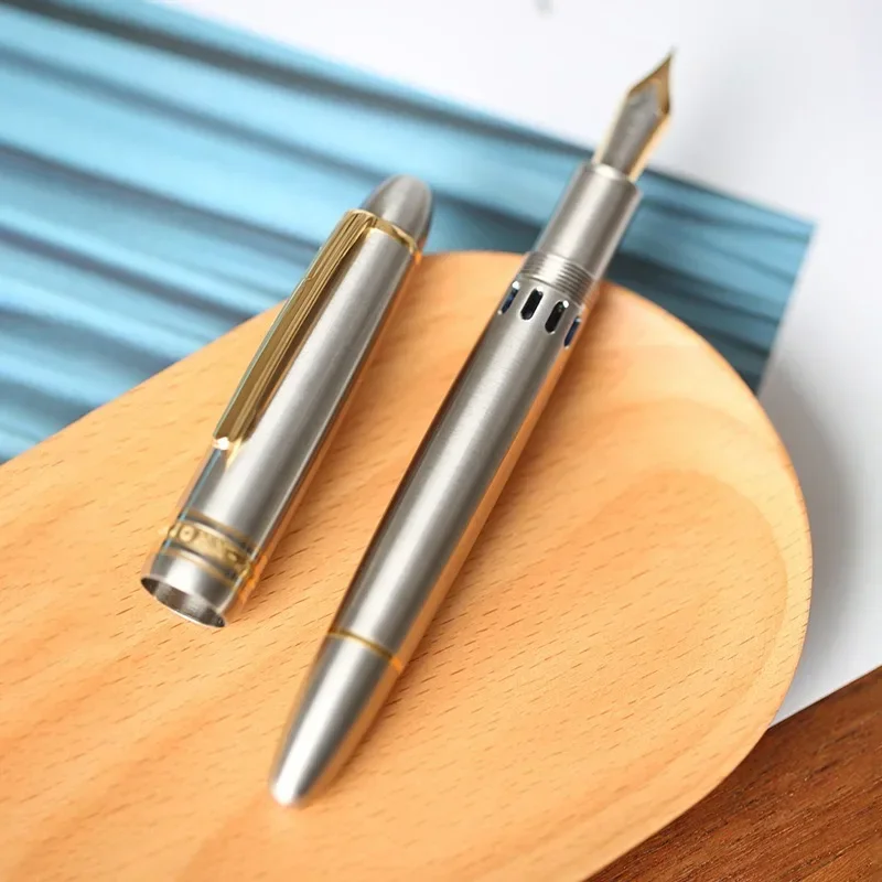 Imagem -04 - Majohn Titanium Alloy Piston Pen Anti-slip Hammered Versão Padrão ef f Fountain Pen Escrevendo Presente Metal Escovado Novo Ti136