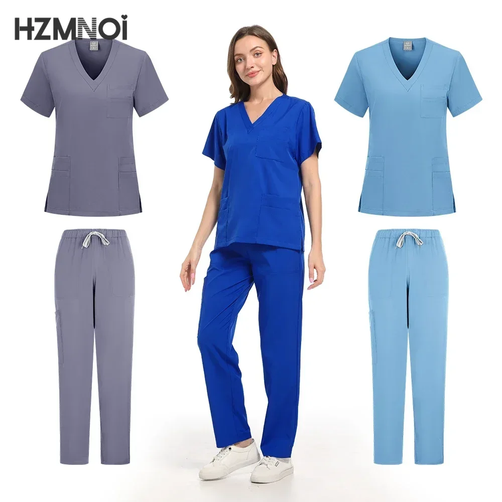 Keluaran baru kustom wanita Scrub menyusui Set celana kaki lurus Set dokter rumah sakit wanita Bergaya Slim Fit seragam Scrub rumah sakit