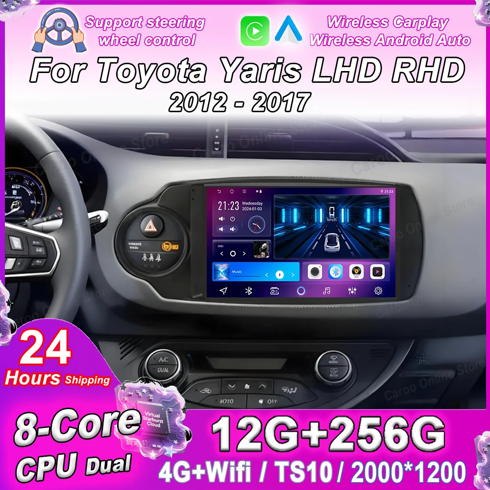 Android 16 Car For Toyota Yaris 2012 2013 2014 2015 2016 2017 LHD RHD GPS Navigation Carplay Multimedia Video Player Bluetooth