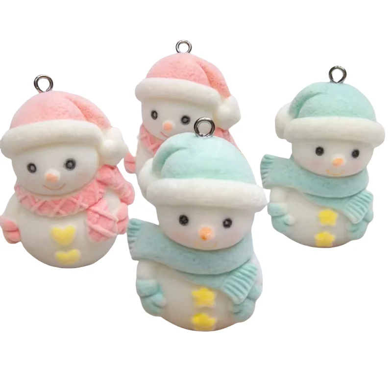 

4 pcs/pack Christmas Plush Toy Flocked Snowman Pendant for DIY Party Favor Miniature Accessory