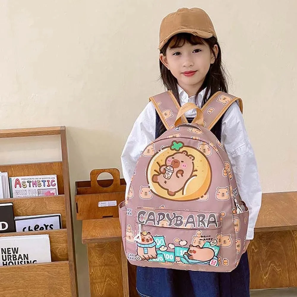 

Thickened Capybara Backpack Nylon Lightweight Cartoon Animal Daypack Multi Functional Wide Straps Large Capacity School Bag Kids