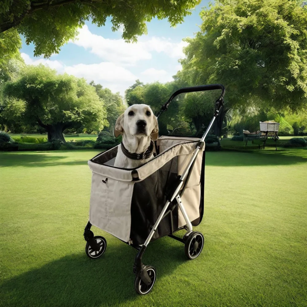 601 China Wholesale Aviation Aluminum Luxury Folding Large Dog Stroller Oxford Material Breathable Basket Pet stroller for Dog