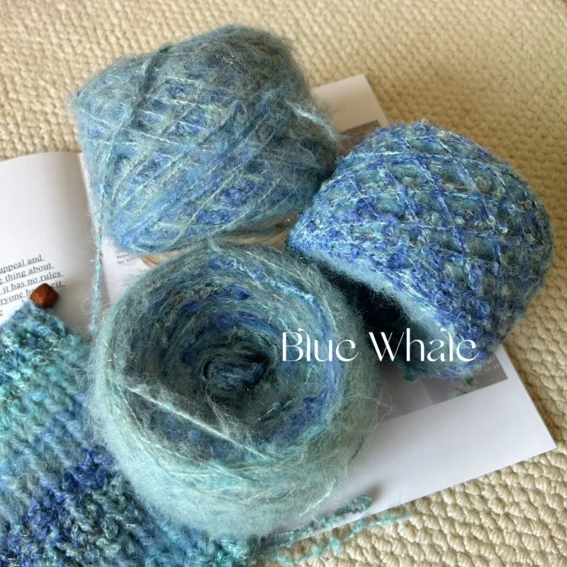 Ice Li Fluff Blue Soft Section Dyed Gradient Color Hand Woven Shawl Sweater DIY Crochet Rod Needle Yarn Mohair Hand Mixed Yarn