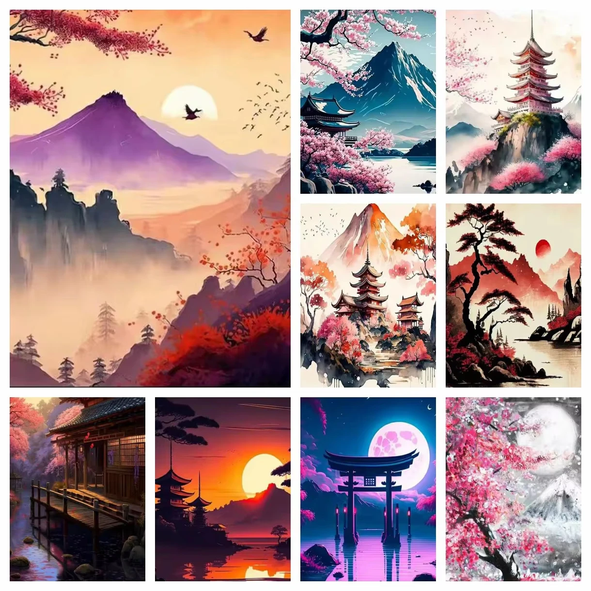 Japanische Landschaft 5D DIY Diamant-Stickerei Vollrundbohrer Kreuzstich Bar Café Vintage Heim Raumdekoration Geschenk