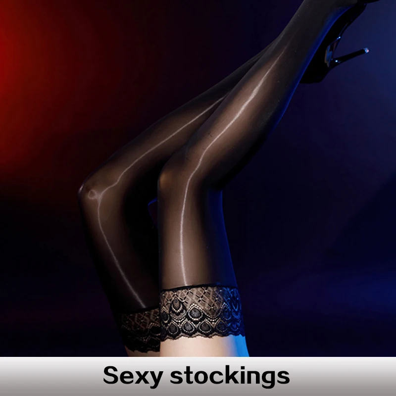 

Summer Sexy Women's Smooth Lace Long Leg Socks Women's Smooth Oil Silk Socks Anti Slip Silicone Lace Long Legs Socks