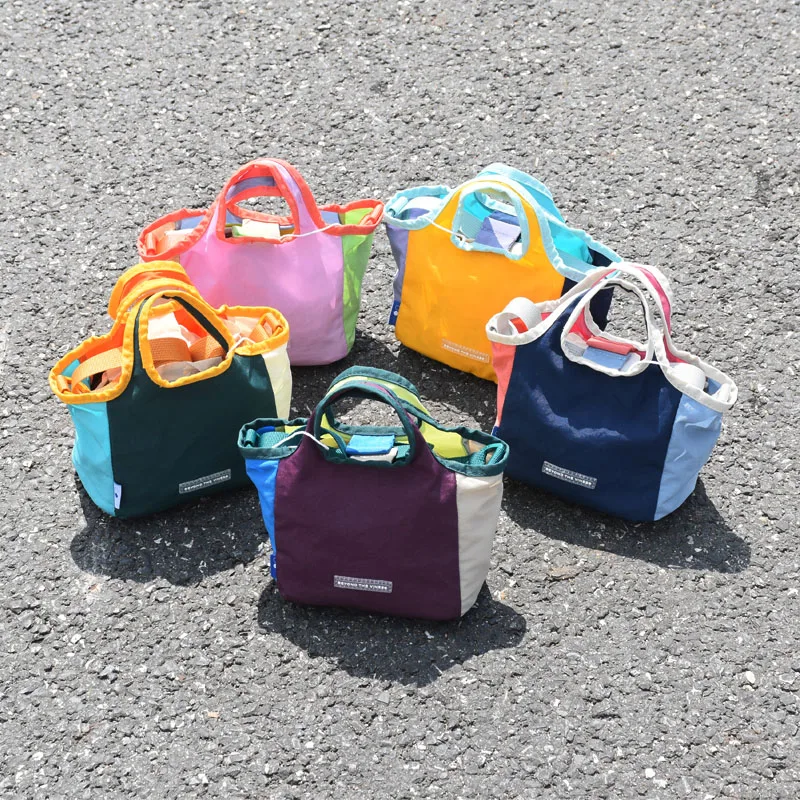 Children and adults in the same cute color contrast shopping bag, washable and foldable mini bag, Oxford eco-friendly handbag