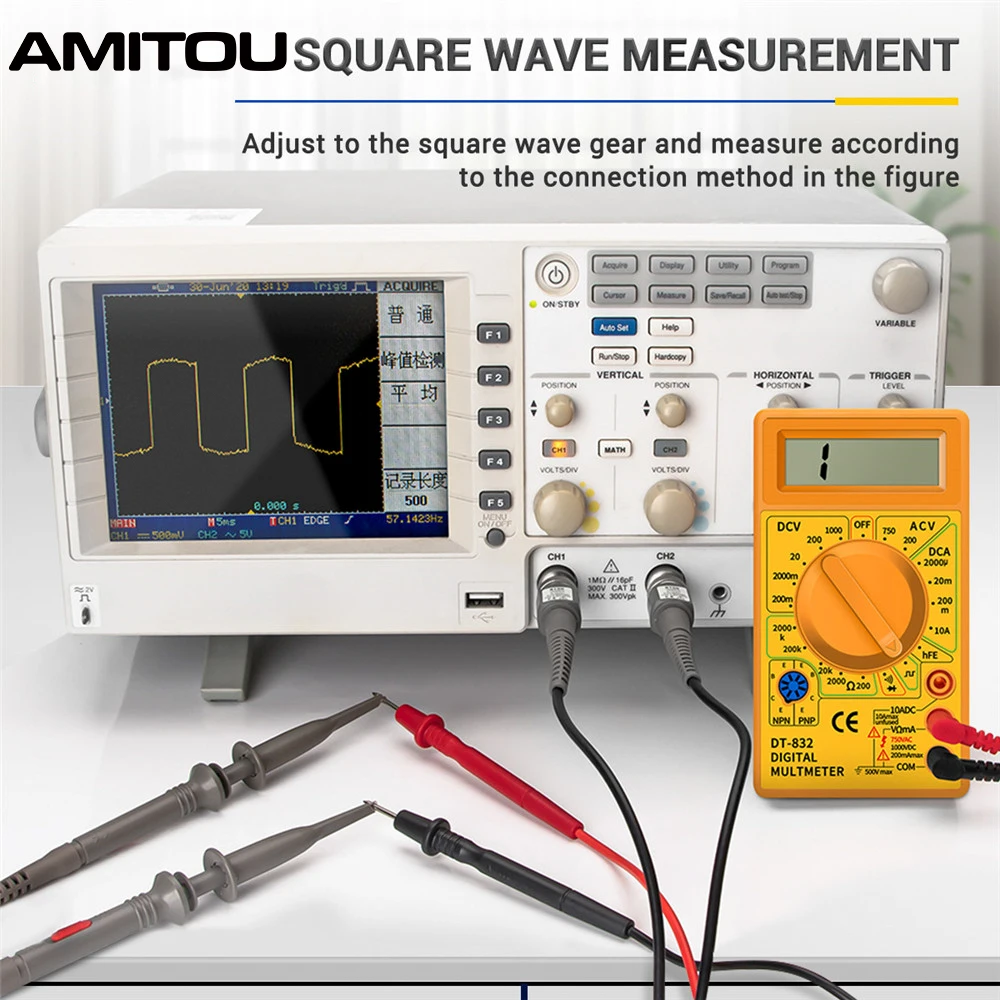 AMITOU DT-832 Digital Professional Multimeter Electric Voltmeter Ammeter AC/DC Voltage Meter Ohm hEF Square Wave Tester Tools