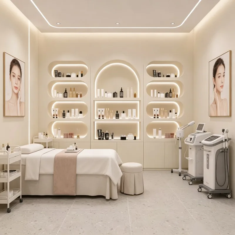 Nordic Cream Style Beauty Salon Display Cabinet Modern Cosmetic and Skin Care Products Display Cabinet High-end Furniture FYMC