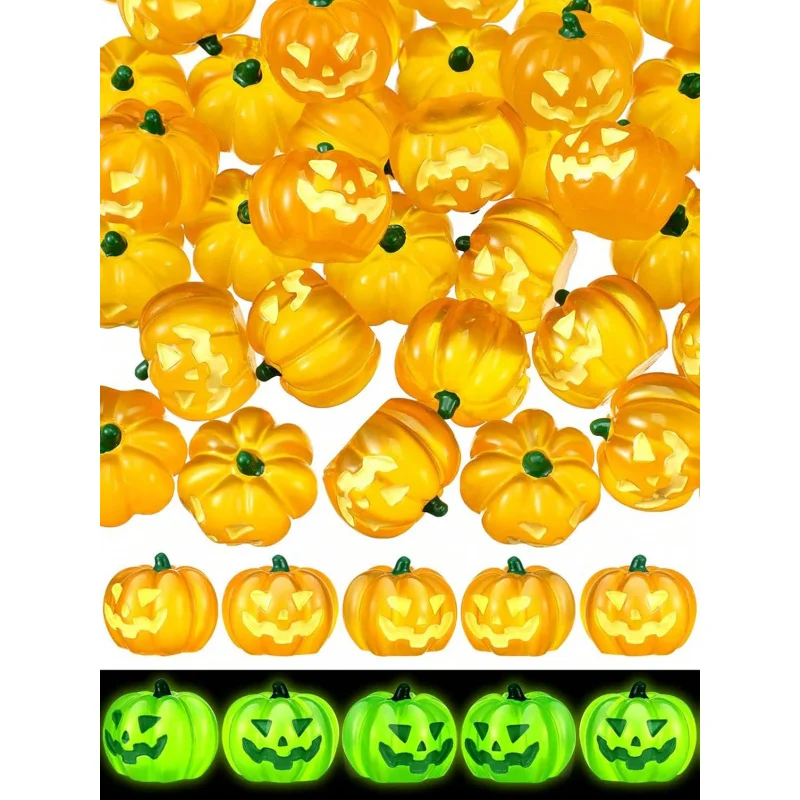 10 Uds. De calabazas de resina brillantes, decoraciones de Halloween de otoño, mini calabazas de resina para regalos de fiesta de otoño