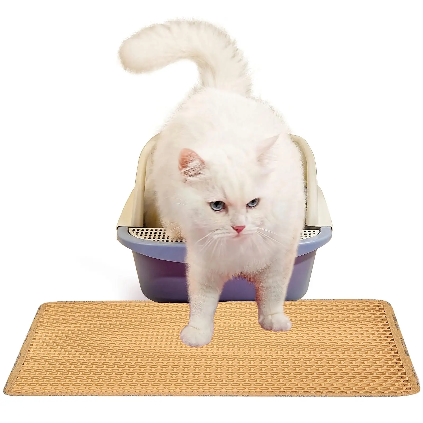 

Waterproof Cat Litter Mat, Double Layer Kitty Trapping Mat with MiLi Shape, Easy Clean & Scatter Control - 21x14, Yellow