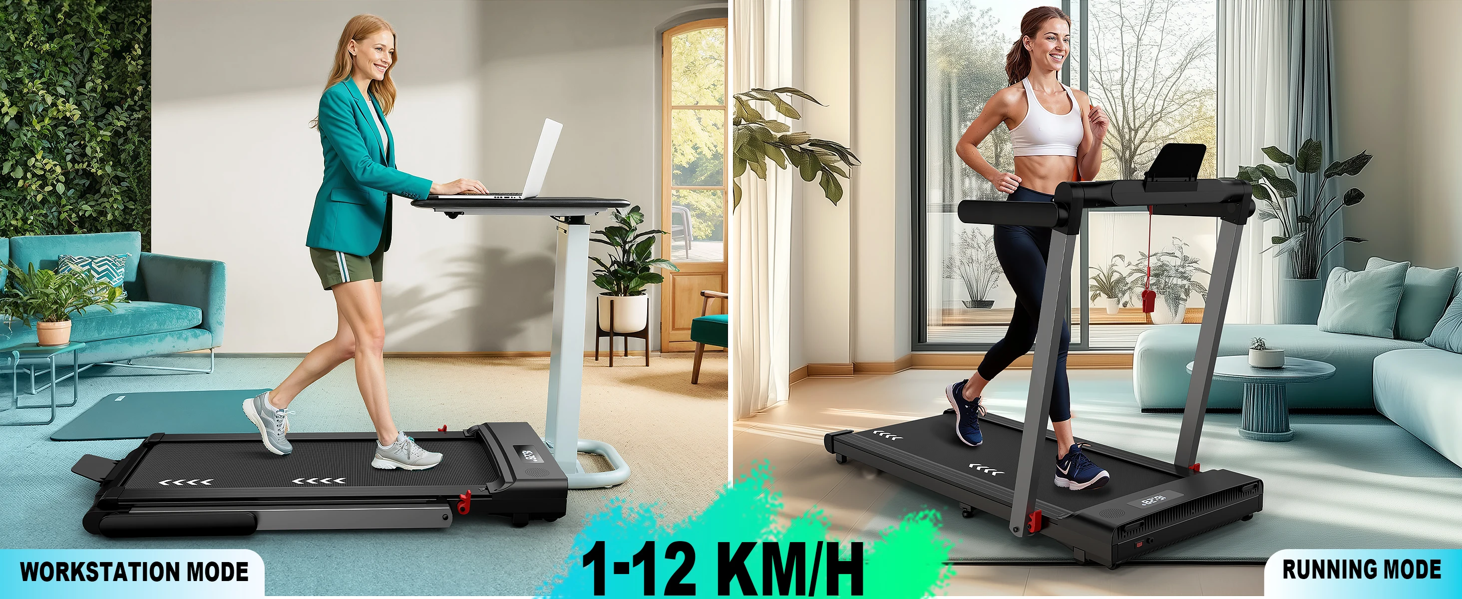 3-in-1 Heim-Laufband 2,5 PS Geräuscharm Bluetooth-Lautsprecher Faltbar 12 Programme Fernbedienung Dual-LED-Display für Zuhause und Büro – Detail 3