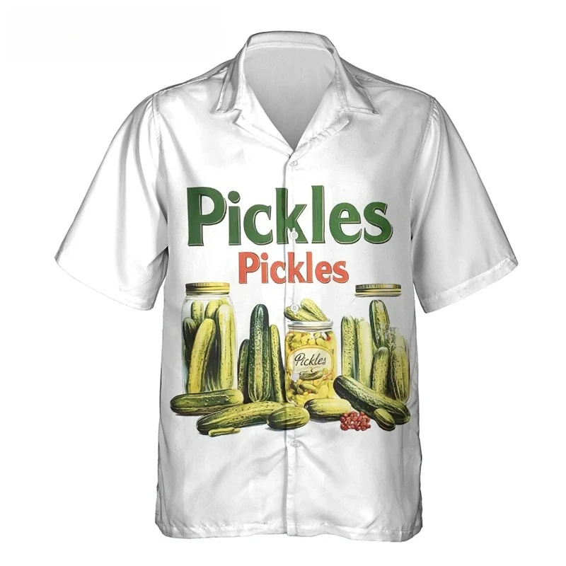 Funny Pickled Cucumbers Pattern Shirts Summer Fashion Short Sleeve Personality 3D Printed Blouse Loose Streetwear Harajuku Shirt