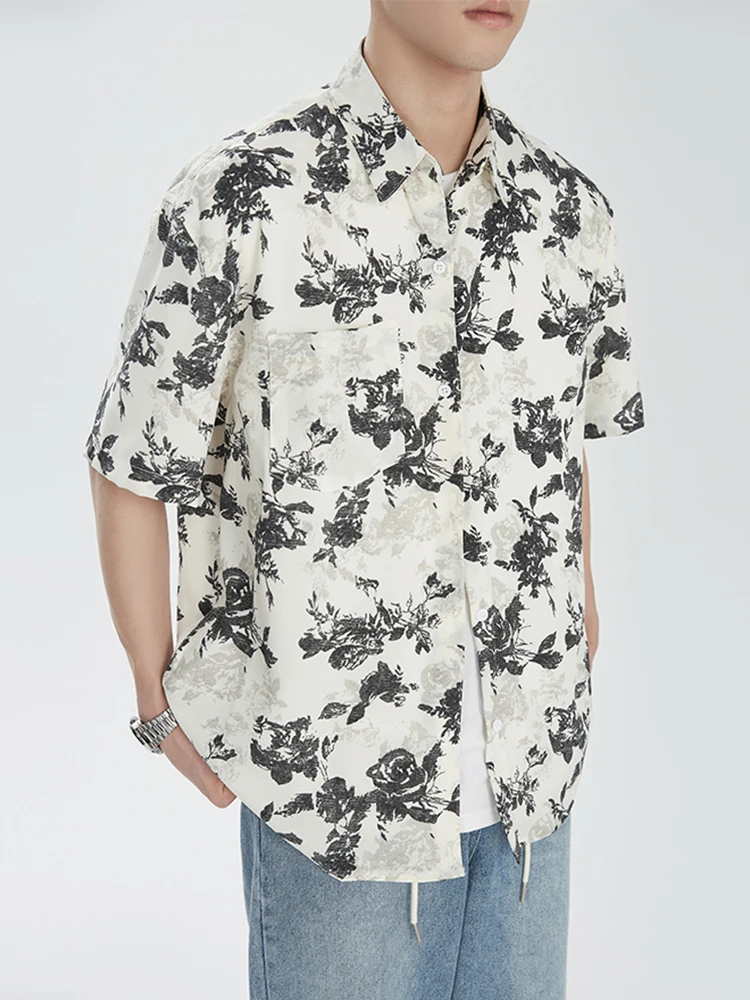 

Мужская летняя футболка свободного кроя с винтажным рисунком роз, из 100% полиэфирного волокна, белая