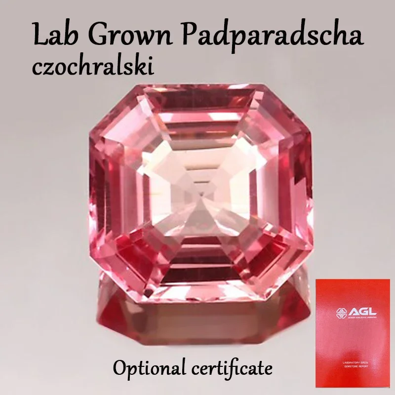 New Padparadscha Color Sapphire Asscher Cut Lab Grown  Loose Gemstone With AGL Certificate Charms for Jewelry Making