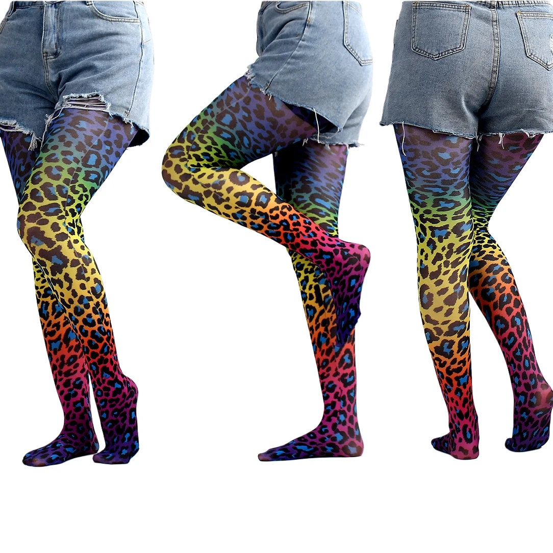Black-and-White Checkerboard Patterned Tights for Women Houndstooth and Leopard Printed Colored Leopard Print and Ombre Leopard