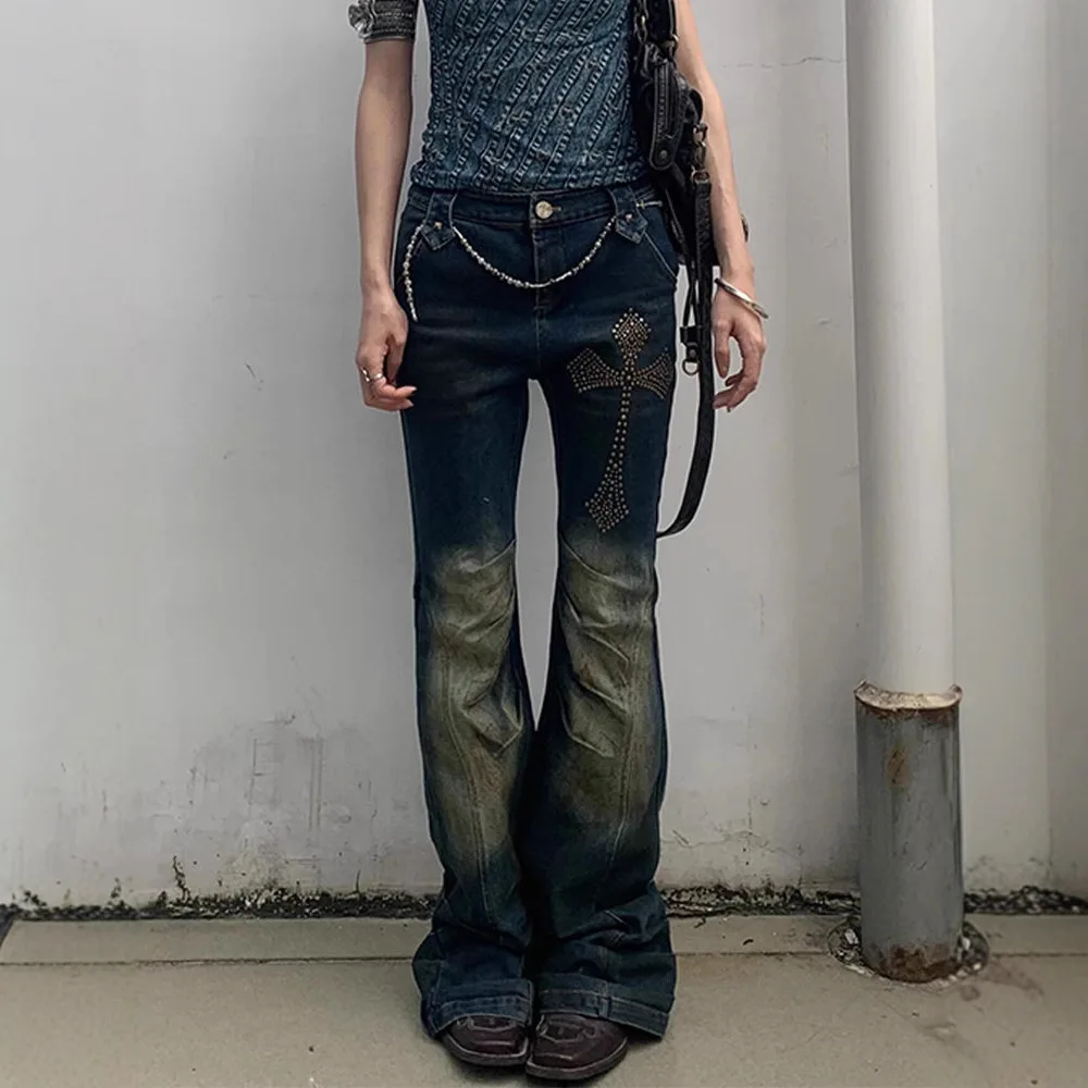 Pantalones vaqueros Vintage americanos Y2k Millennial, ropa de calle Punk Grunge, Pantalones ajustados con corte de bota, Pantalones góticos Harajuku que combinan con todo