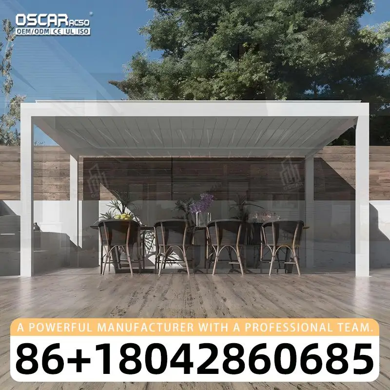 Motorized Aluminium Louver Roof Arbors with RGB Light for Garden Patio Gazebo pergola
