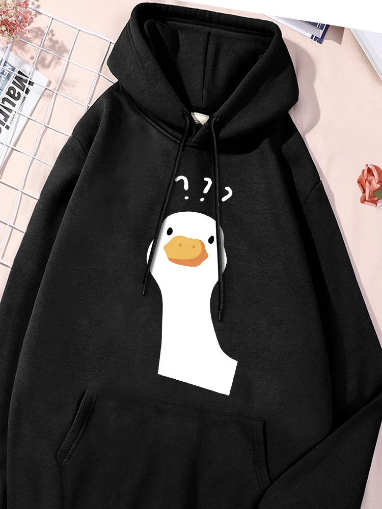 Question Mark Duck Print Female Sport Shirts Cotton Essential Hoodies Trendy Machine Washable Sportwear Personality Fleece Top