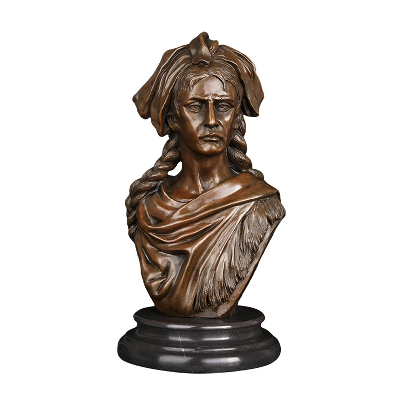 XN-218 Western Ancient Stately Leader Human Male Bust Figurine Statue Bronze Indians Man Head Sculpture Vintage Art for Decor